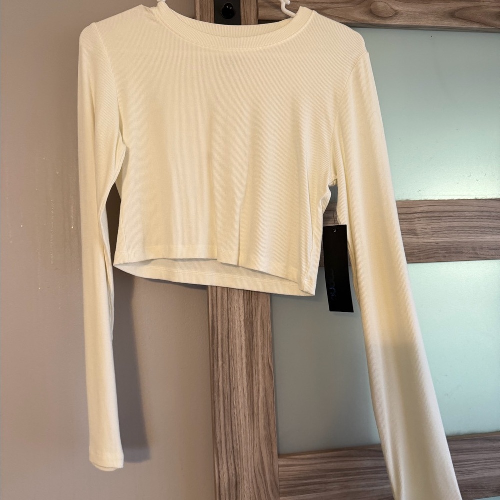 Mono B Cream Long Sleeve Crop Top